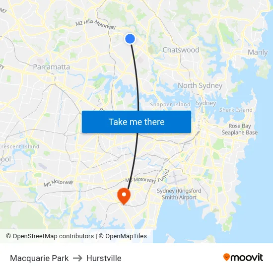 Macquarie Park to Hurstville map