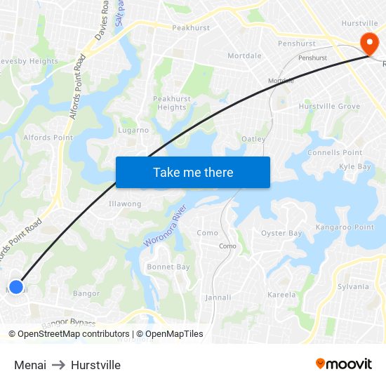 Menai to Hurstville map