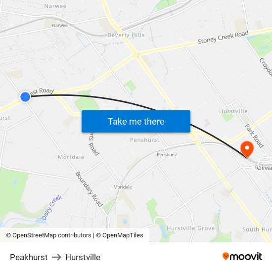 Peakhurst to Hurstville map