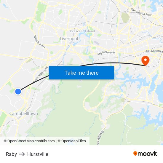 Raby to Hurstville map