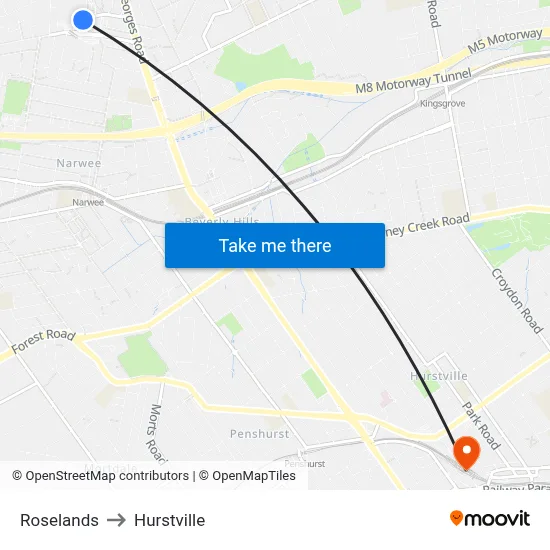 Roselands to Hurstville map