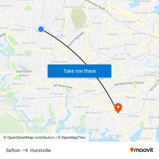 Sefton to Hurstville map
