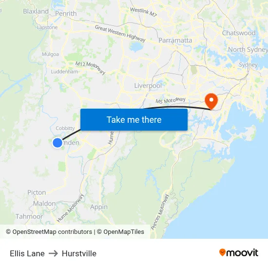 Ellis Lane to Hurstville map