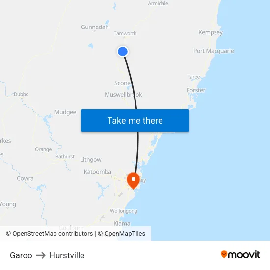 Garoo to Hurstville map