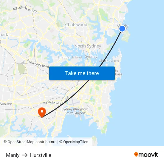 Manly to Hurstville map