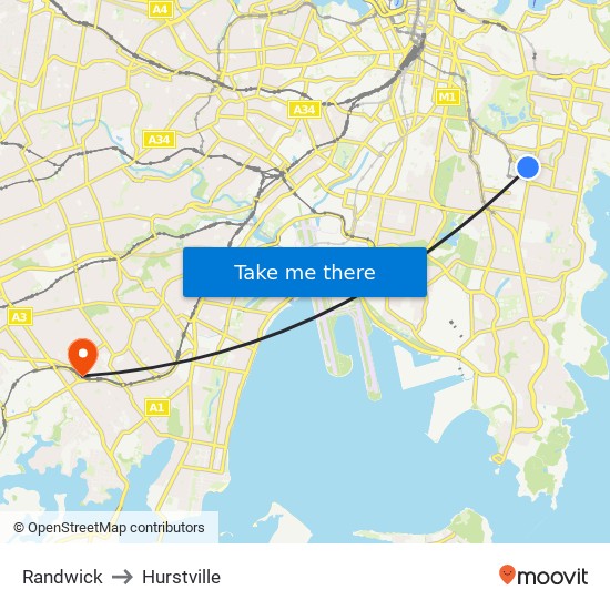 Randwick to Hurstville map