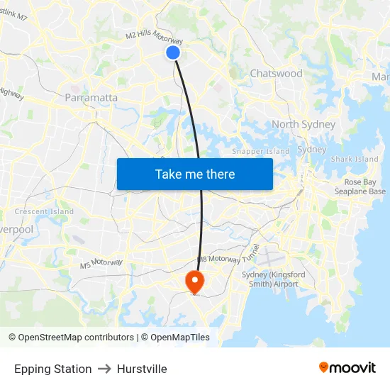 Epping Station to Hurstville map