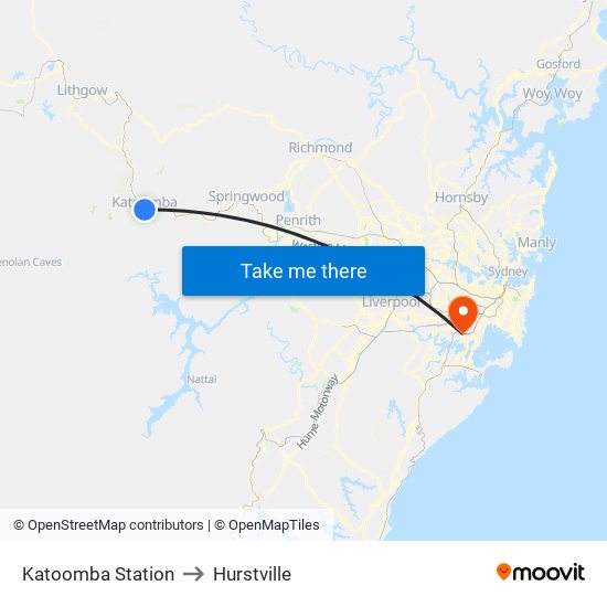 Katoomba Station to Hurstville map