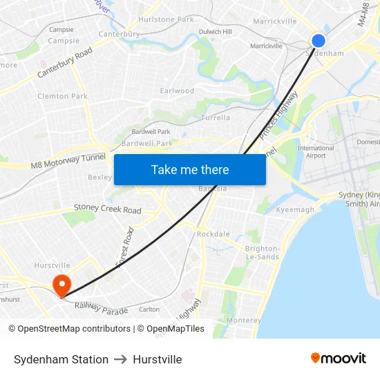 Sydenham Station to Hurstville map