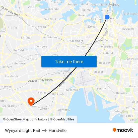 Wynyard Light Rail to Hurstville map
