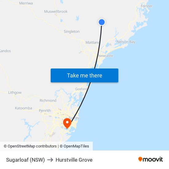 Sugarloaf (NSW) to Hurstville Grove map