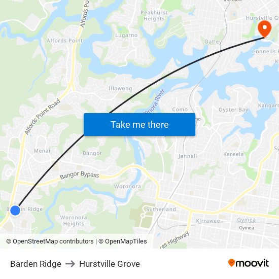 Barden Ridge to Hurstville Grove map