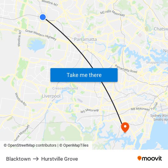 Blacktown to Hurstville Grove map