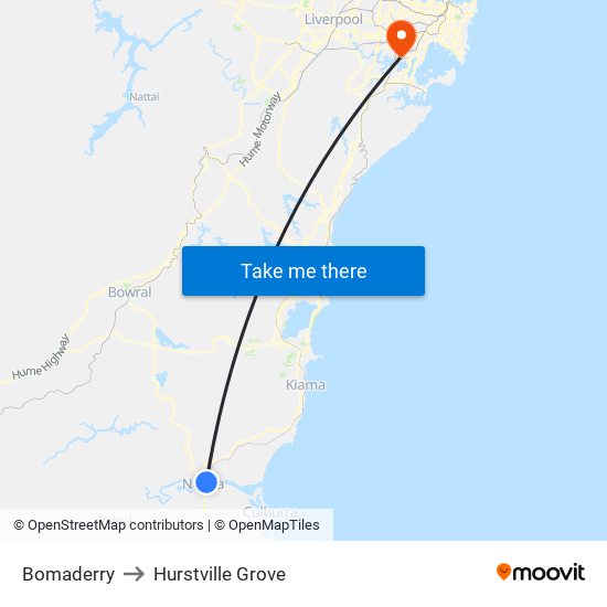 Bomaderry to Hurstville Grove map