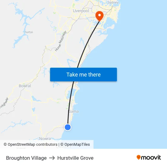 Broughton Village to Hurstville Grove map