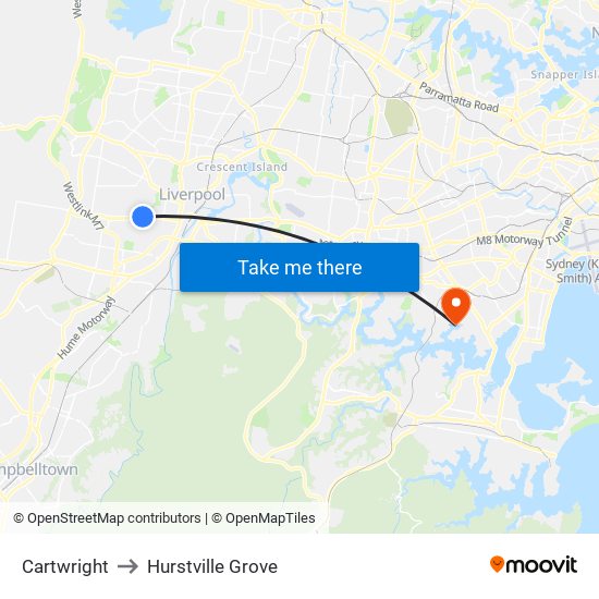 Cartwright to Hurstville Grove map