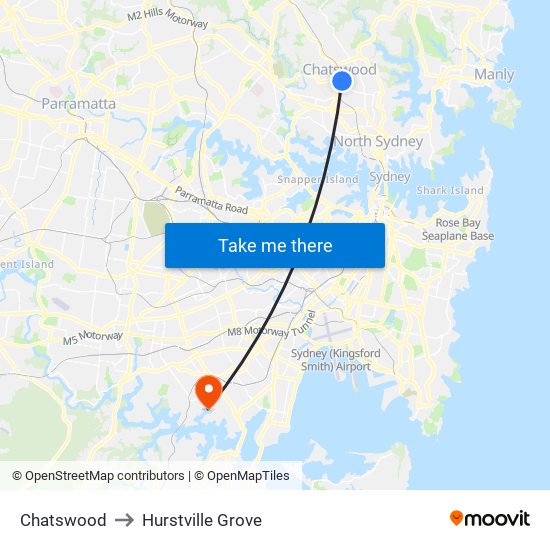 Chatswood to Hurstville Grove map