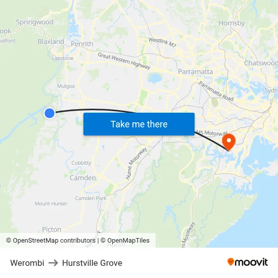 Werombi to Hurstville Grove map