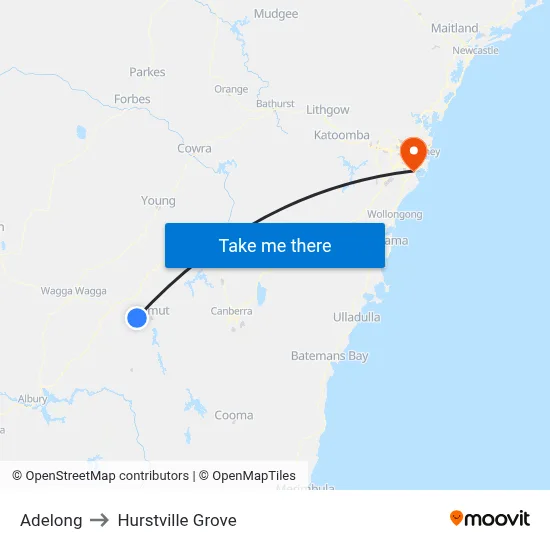 Adelong to Hurstville Grove map