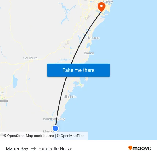 Malua Bay to Hurstville Grove map