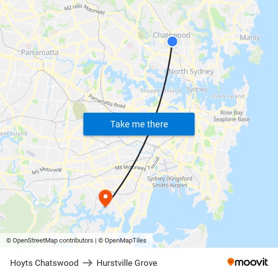Hoyts Chatswood to Hurstville Grove map