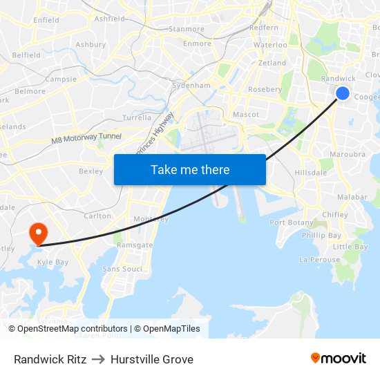 Randwick Ritz to Hurstville Grove map