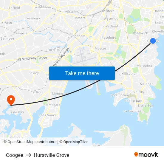Coogee to Hurstville Grove map