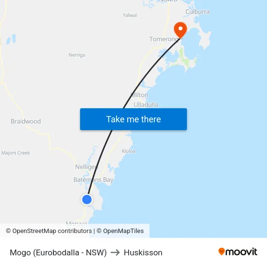 Mogo (Eurobodalla - NSW) to Huskisson map