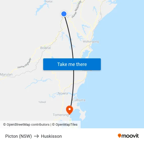 Picton (NSW) to Huskisson map