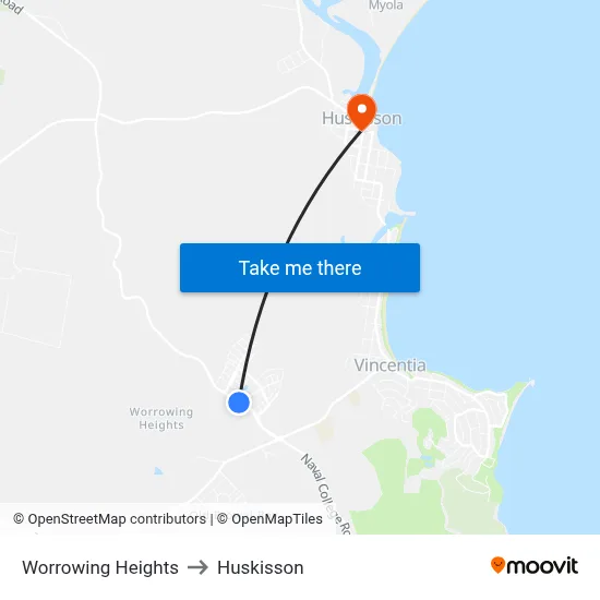 Worrowing Heights to Huskisson map