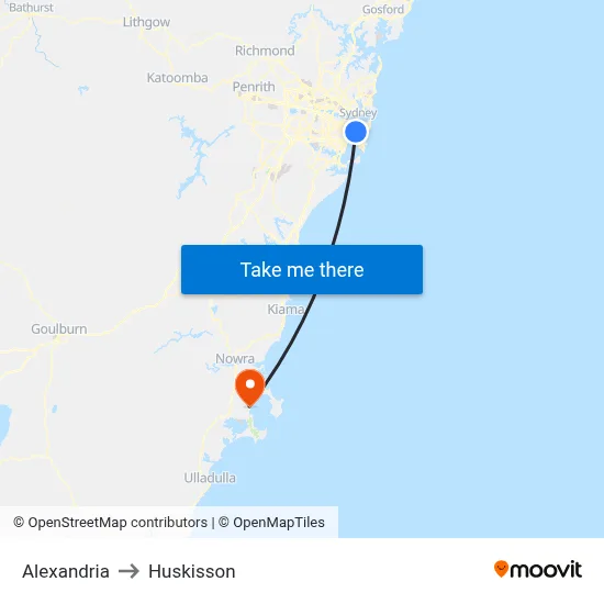 Alexandria to Huskisson map