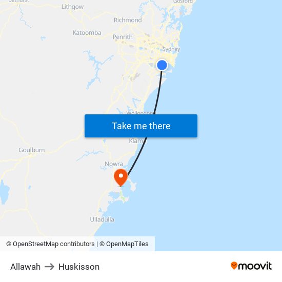 Allawah to Huskisson map