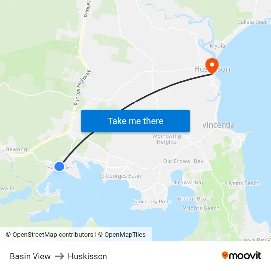 Basin View to Huskisson map
