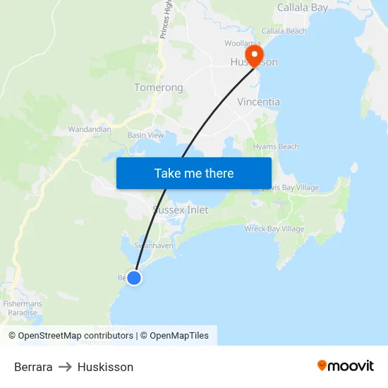 Berrara to Huskisson map
