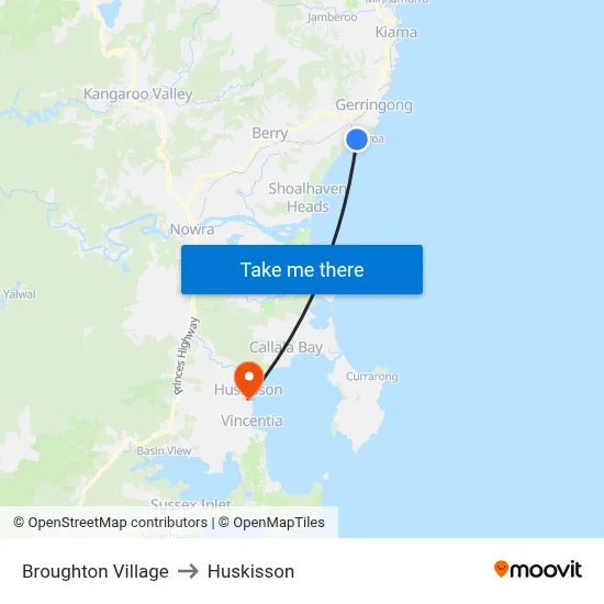 Broughton Village to Huskisson map