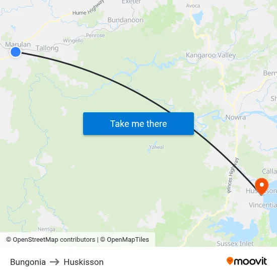 Bungonia to Huskisson map