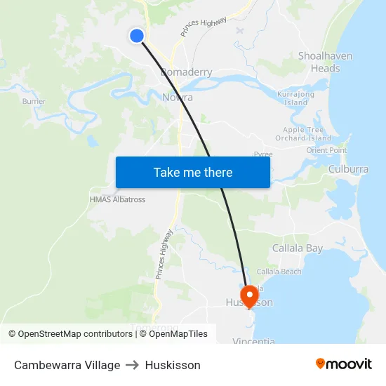 Cambewarra Village to Huskisson map