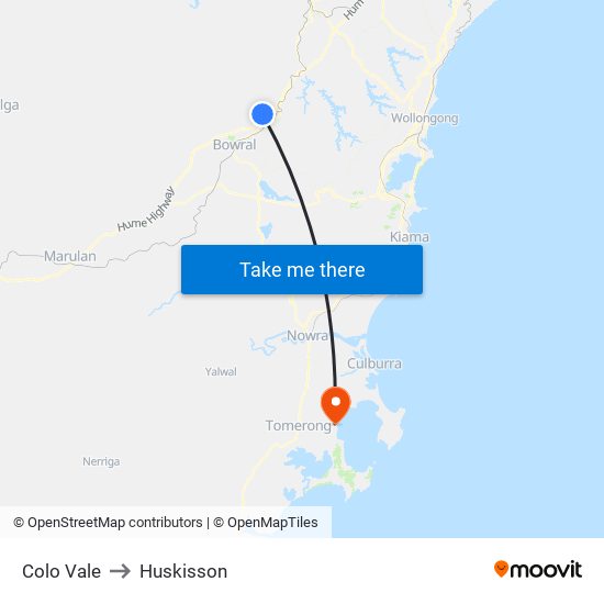 Colo Vale to Huskisson map