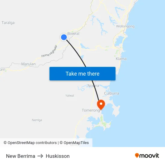 New Berrima to Huskisson map