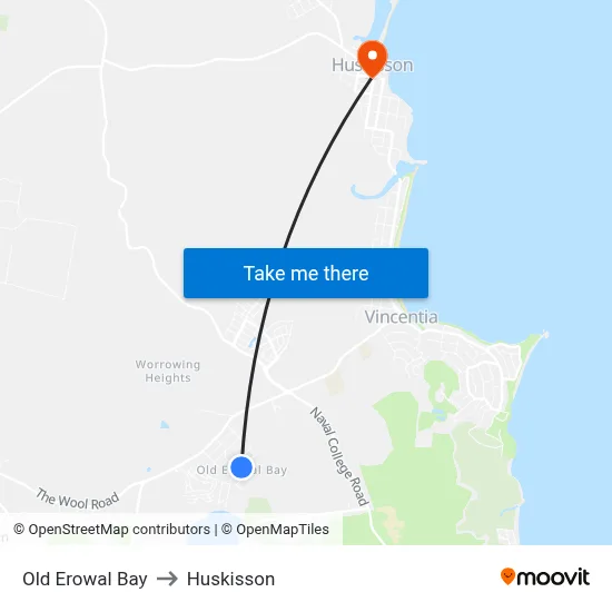 Old Erowal Bay to Huskisson map