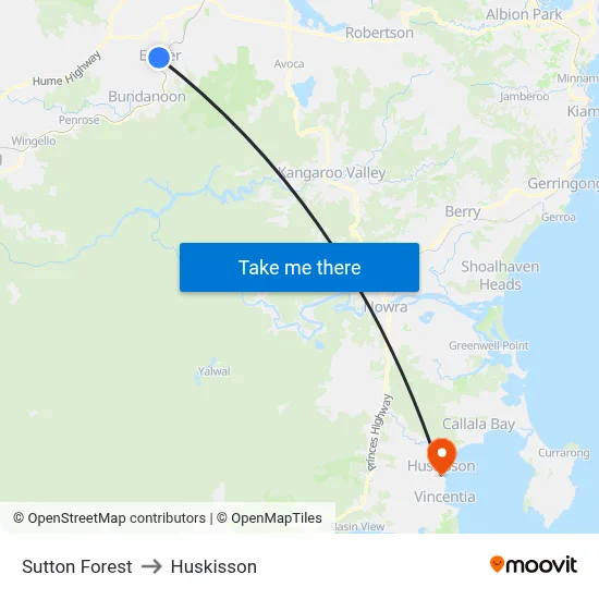 Sutton Forest to Huskisson map