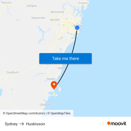 Sydney to Huskisson map