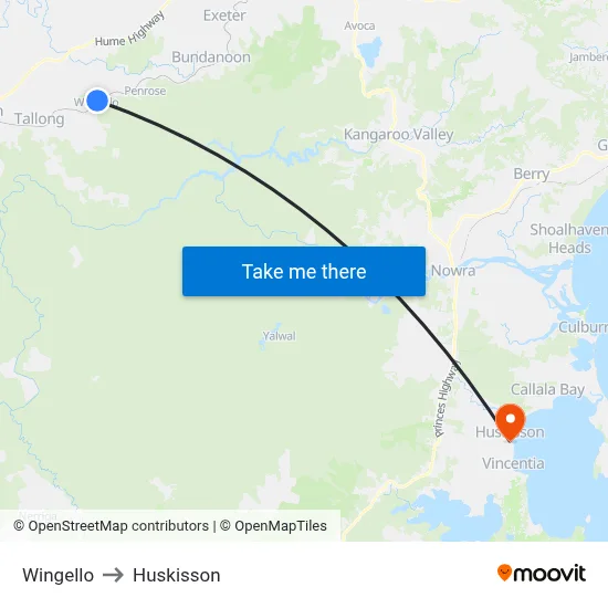 Wingello to Huskisson map