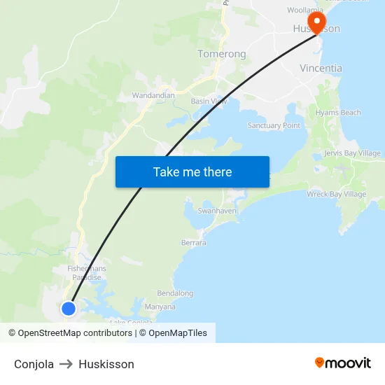 Conjola to Huskisson map