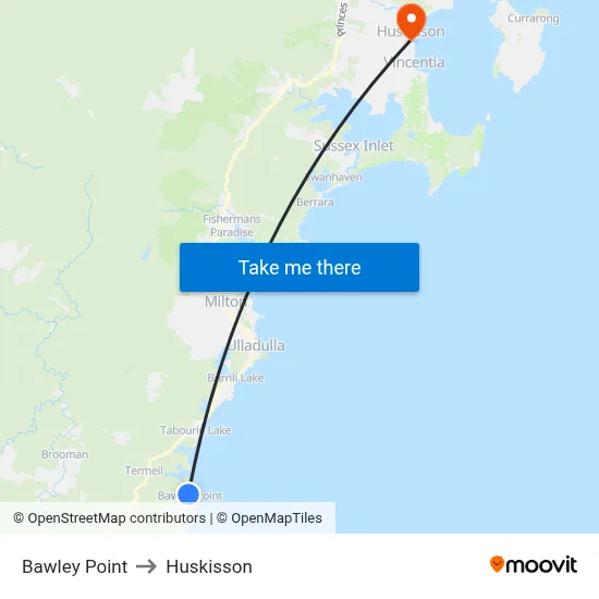 Bawley Point to Huskisson map