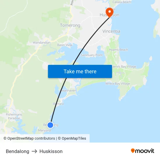 Bendalong to Huskisson map