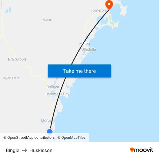 Bingie to Huskisson map