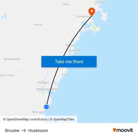 Broulee to Huskisson map