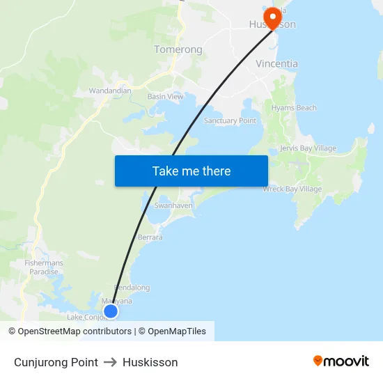 Cunjurong Point to Huskisson map