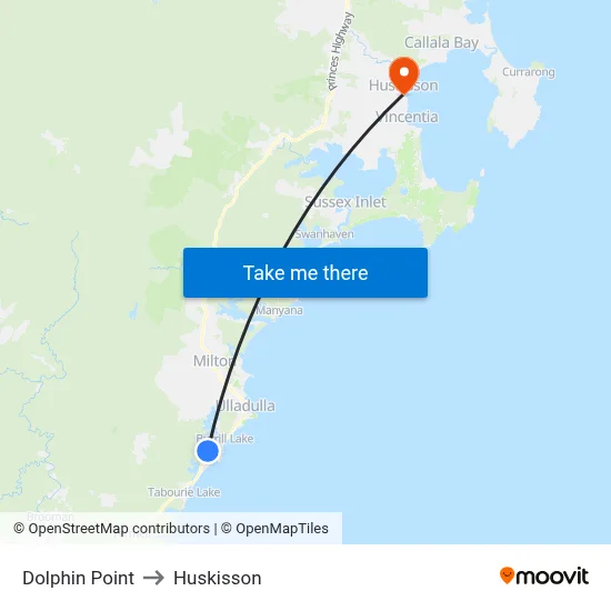 Dolphin Point to Huskisson map